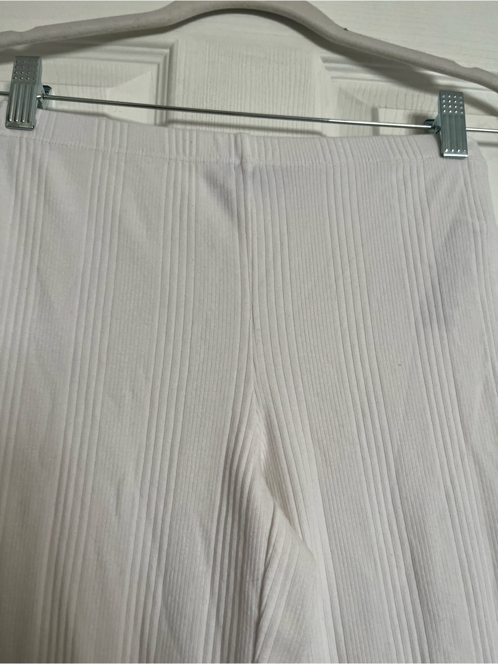 High-Rise White Ribbed Wide-Leg Pants - Picture 3 of 4